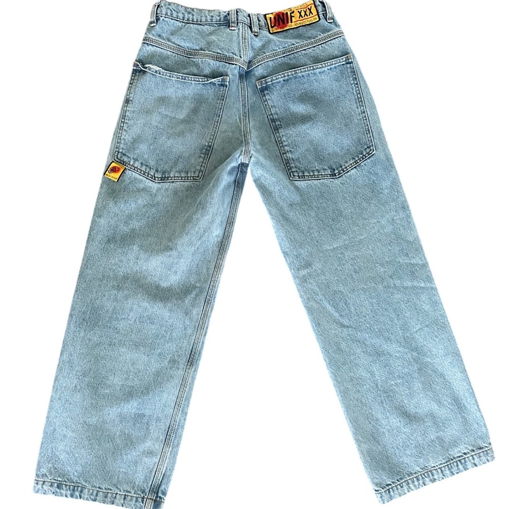 UNIF XXX Wide Leg Baggy Jeans Light Wash Blue Denim High Waisted Pants Size 27